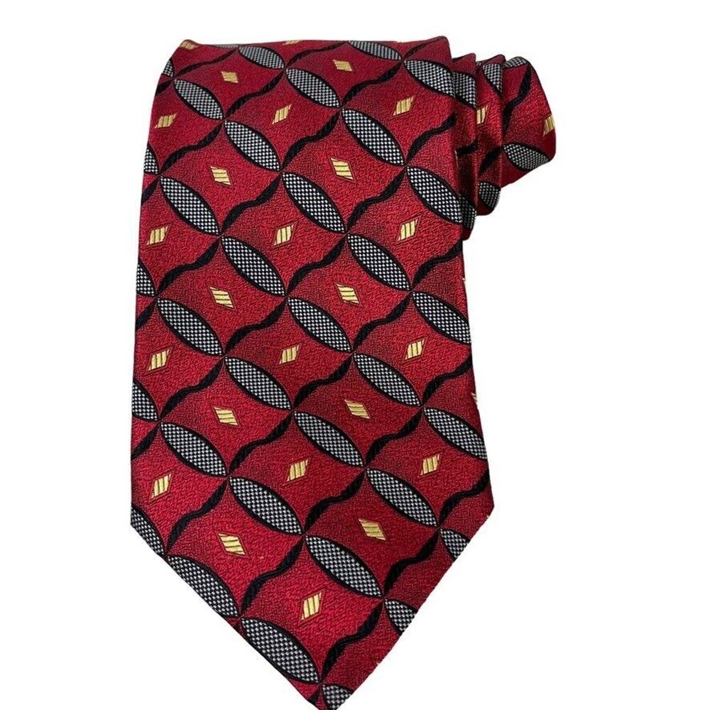 Jos A Bank Signature Collection Mens Red Neck Tie Necktie Silk Italy 4" Wide